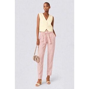 Maje | Blush Pink Panisse High-Rise Cotton Paperbag Tapered Trousers ~ New XS